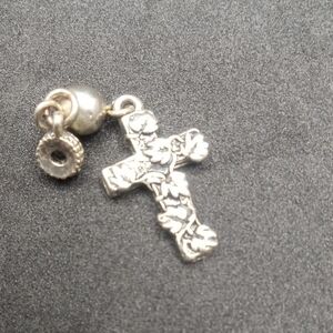 Floral Silver Cross Charm with Bead